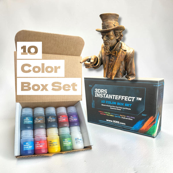 3DRS InstantEffect 10 color box set with paint bottles and a painted bust