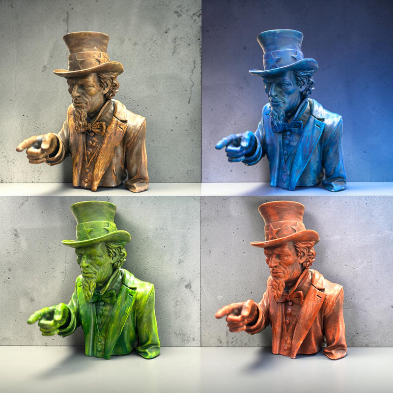 Four bust miniatures painted in different InstantEffect colors