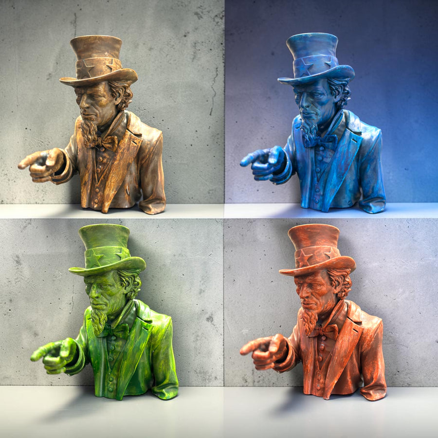 Four bust miniatures painted in different InstantEffect colors