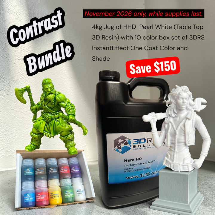 Contrast Bundle: 4 kg jug of Hero HD Pearl White resin with the 10 color InstantEffect box set, save $150, November 2026 only