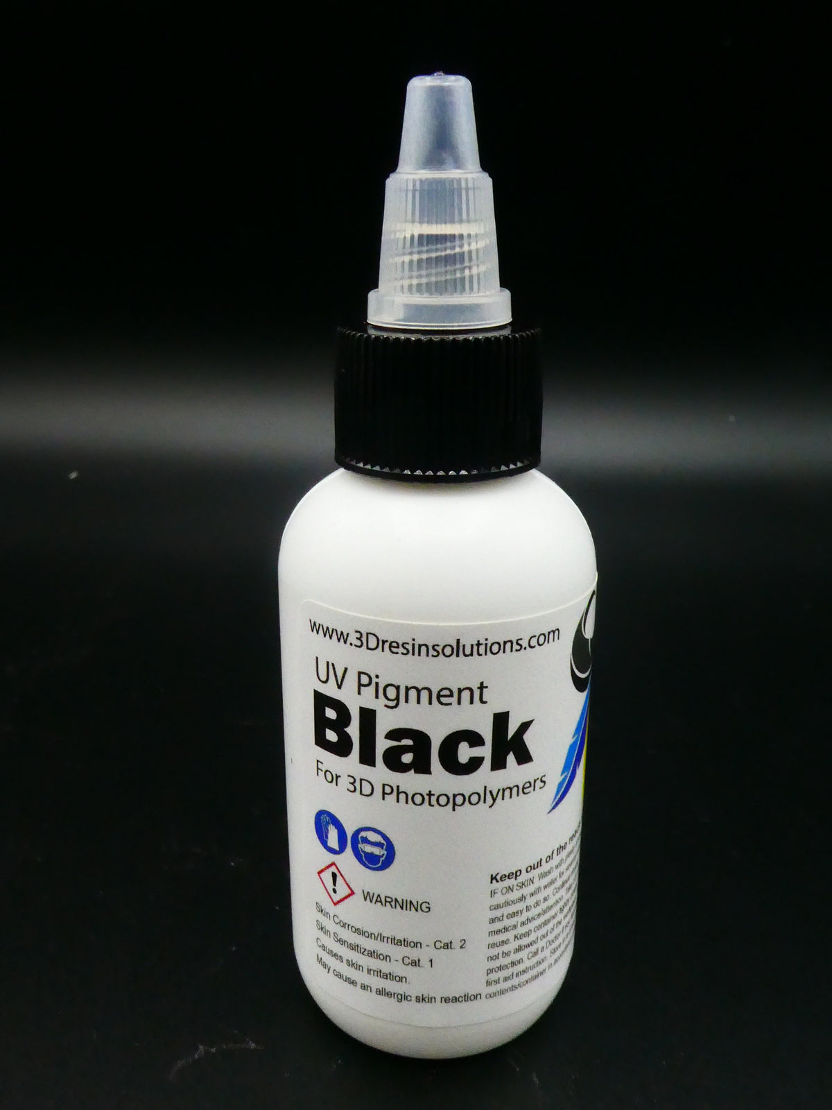 Bottle of black UV pigment for 3D photopolymer resin