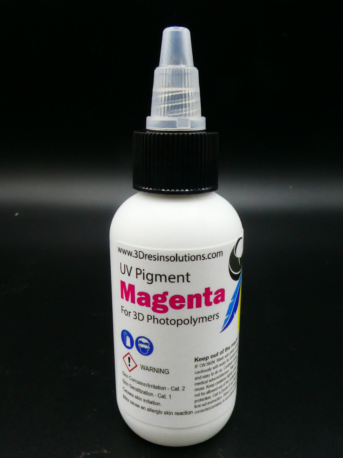 Bottle of magenta UV pigment for 3D photopolymer resin