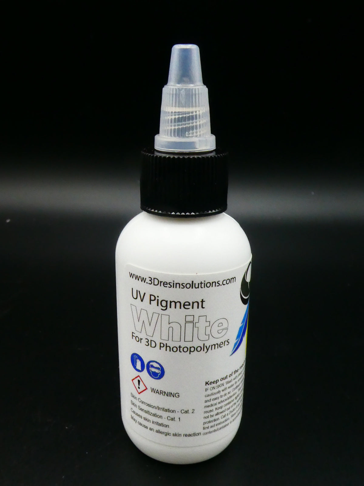 Bottle of white UV pigment for 3D photopolymer resin